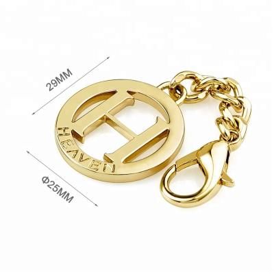 China Fasion Small Bag Hardware Study Round Metal Tags Logo, Metal Hanging Logo Tag Custom For Handbag Gold Plated With Clasp And Chain for sale