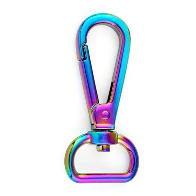 China Eco-friendly High End Swivel Metal Color Rainbow Hardware Purse Snap Hook, 20mm Metal Holographic Spring Clasp Snap Hook For Handbags for sale