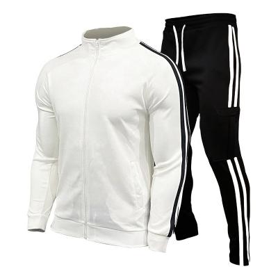 China Fast Shipping Men's Jogger Sports Pants Breathable Two Piece Striped Zipper Edge Solid Color Top Outdoor Tracksuit for sale