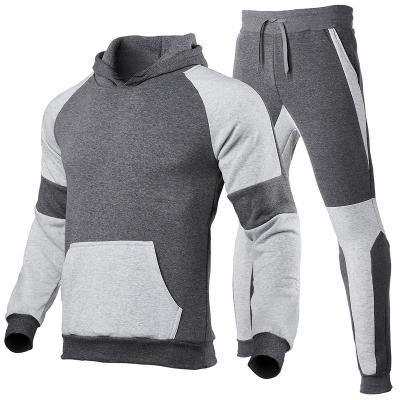 China New Selling Breathable Warm Cotton Polyester Hooded Patchwork Tracksuit Hoodies Men's Pants 2 Pieces Sport Set for sale