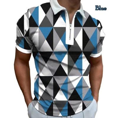 China QUICK DRY Stripe Square Printed Short T-shirt Men's Polo Shirt 2022 Summer Men's Sleeve European Size S-3XL for sale