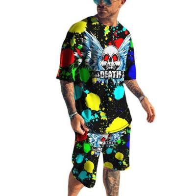 China QUICK DRY mens stretch casual sets print 2022 summer street wear o-neck T-shirt shorts sleeve beach shorts 2 pieces sports suit men for sale