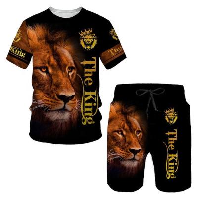 China Summer QUICK DRY Men's Oversized T-shirt Fierce Lion 3D Printing Mens Sets Sweatpants Male Short Sleeve Shorts Vintage Clothes for sale