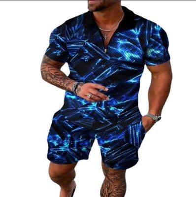 China Breathable Zipper Polo Oversized Men Tracksuit Suit Summer 2 Piece Sets For Men Personality Trend 3D Printed Fashion High Quality Outfits for sale