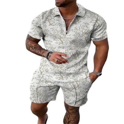 China Breathable Mens Tracksuit Cotton Solid Color Short Sleeve Zipper Polo Shirt &Shorts Set For Men Casual Streetwear 2 Piece Suit 2022 Summer for sale