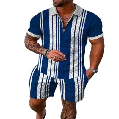 China Breathable Mens Tracksuit Cotton Solid Color Short Sleeve Zipper Polo Shirt &Shorts Set For Men Casual Streetwear 2 Piece Suit 2022 Summer for sale