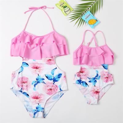 China Floral QUICK DRY summer girl swimwear wrap Hawaiian one piece female neck cover up beach wear halter child bikini for sale