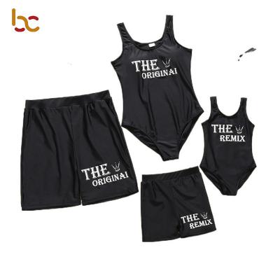 China Black Custom Print Swim Trunks Dad Daughter Mommy and Me Plus Size Swimsuit Beach Custom Printed Family Matching Swimwear for sale