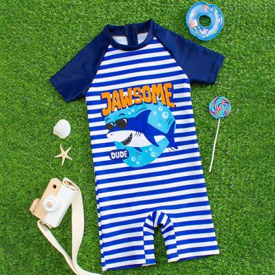 China Cute Baby Boy Plus Size Monokinis Zipper Monokinis 90-120cm High Neck Beach Wear Kid Stripe Polyester Cartoon One Piece Swimsuit Set Shark Plus Size Kid Swimsuit young age for sale