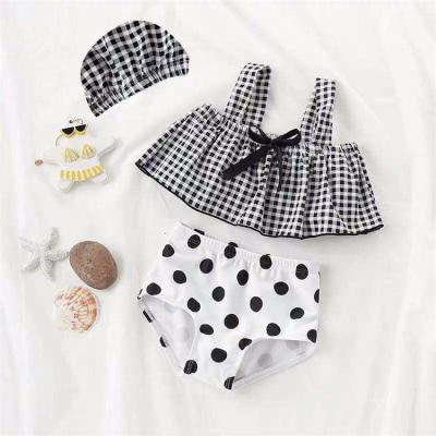 China Cute QUICK DRY Decor Polka Dot Briefs Plaid Top Bow Bikini Set Two Piece Swimsuits Lovely Girl Swimwear For Kids for sale