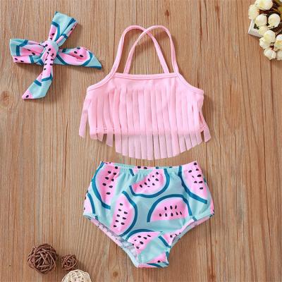 China QUICK DRY Summer Little Girls Cover Up Two Piece Swimwear Fruit Watermelon Print Tassel Girl Tankinis Kids Bathing Suit Swimwear for sale