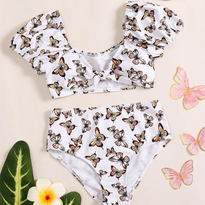 China QUICK DRY 2 Piece Top and Strap Girls Swimwear Bathing Child Bikini Butterfly Print Maiden Swimwear Set for sale