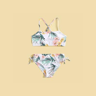 China 90-120cm QUICK DRY Striped Crisscross Bra Bikini Swimwear Girls Wireless Print Factory Swimwear 2 Piece Set for sale