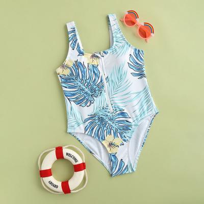 China Sleeveless QUICK DRY Summer Hawaiian Beachwear Zip Up Floral Bikini Baby One Piece Swimwear Kids Swimwear For Girls for sale