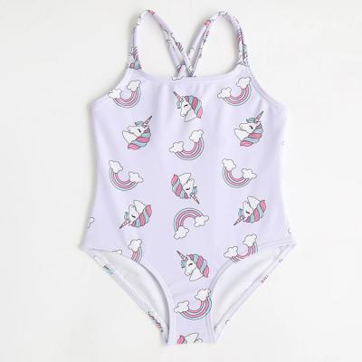 China QUICK DRY One-Piece Unicorn Pink Girls Bikini Children Swimwear Halter Beach Wear Girls Summer Swimwear for sale