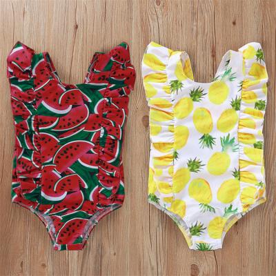 China Fashion QUICK DRY girl clothes watermelon print swimsuit one piece beachwear pineapple swimwear ruffle swimwear for kids for sale