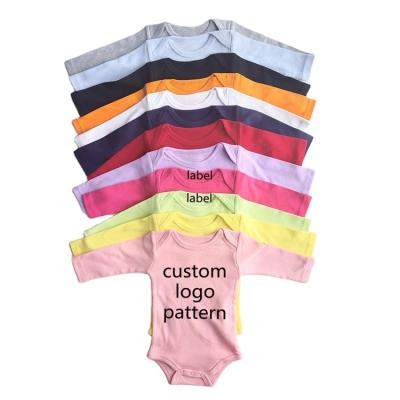 China Cozy Baby Clothes 3-24 Months Long Sleeves Logo Pattern New Born Baby Onesie Solid Color Baby Rompers for sale