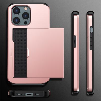 China Anti-fall Cell Phone Accessories Back Phone Cover With Card Holder Shockproof Armor Phone Case For iphone 13 for sale