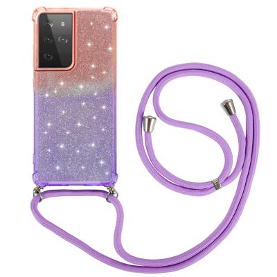 China Anti-fall Cross - Body Lanyard Necklace Cord Strap Rope Phone Case For Samsung Galaxy S21 S21 Shiny Starry Sky Phone Cover for sale