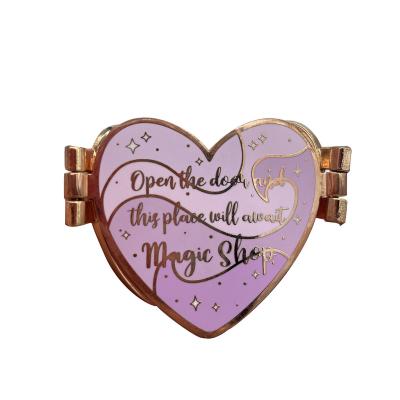 China Europe Wholesale Custom Pink Heart Pin Hinge Hinged Enamel Pin Enamel Pin Manuafacture Custom With Glitter for sale