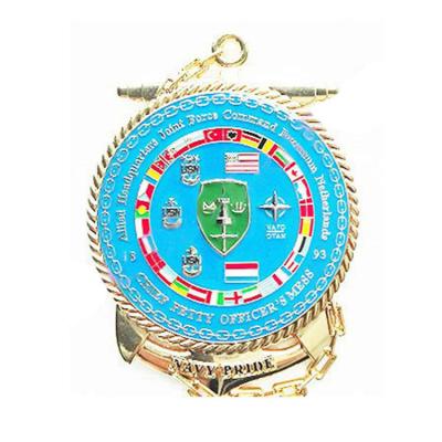 China Europe Gold Gilded 3d Round Custom Flag Custom Word Enamel Filling Conference Commemorative Medal With Ribbon for sale