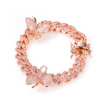 China New Hiphop Style Iced Out Butterfly 12mm Cuban Link CZ Hip Hop Spinning Bracelet Women And Men NBT1402 for sale