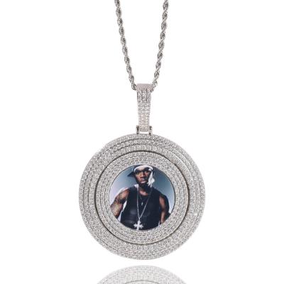 China Custom Hiphop Round New CZ Pendants Memory Chain Rotation Necklace Picture Necklace With Photo Pendants Jewelry for sale