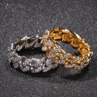 China CLASSIC New Style Iced Out Cubic Zirconia Chain Rings For Men 18K Gold Plated CZ Cuban Ring NRT1229 for sale