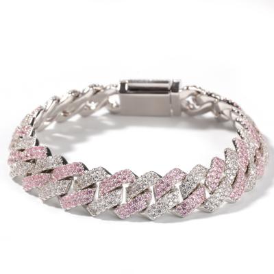 China New Pink Hiphop Style 13mm CZ Cuban Link Chain Hip Hop Hitter Iced Out Bling Bracelet For Women NBT1393 for sale