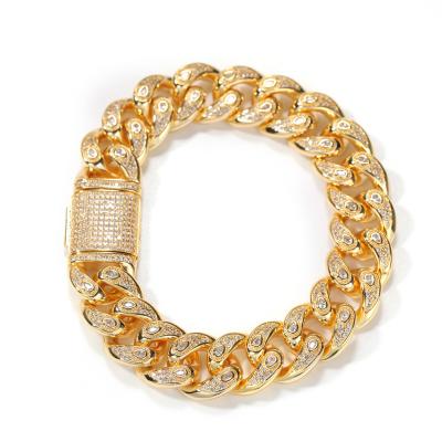 China New Hiphop Style Fashion Hip Hop Ice Out Cuban Link Bling Gold CZ Baguette Chain Bracelet Cuban Chain Jewelry NNT1462 for sale