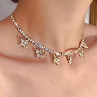 China FASHIONABLE High Quality Gold Plated Butterfly Necklace Women Butterfly Charms Necklace With Tennis Chain Jewelry for sale