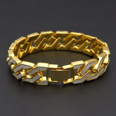 China New Gold Plated Cuban Link Bling Bling Chain Cuban Link Chain Bracelet Hiphop For Men for sale