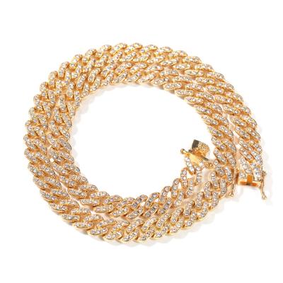 China New Cheap Hiphop Fashion Alloy Rhinestones 9mm Cuban Link Hitter Necklace Chain Bracelets For Women Men for sale