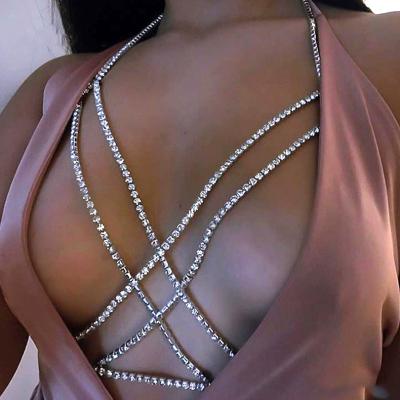 China 2021 Women Cute Shiny Rhinestone Rhinestone Sexy Bra Metal Body Chain Jewelry for sale