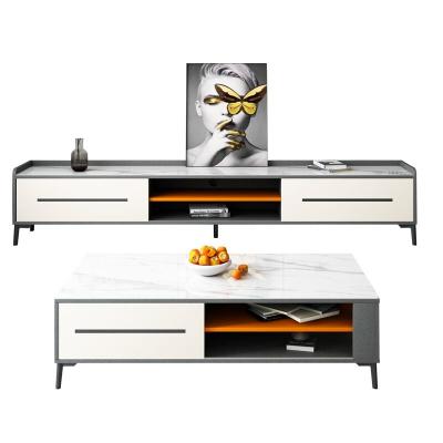 China Modern minimalist living room extendable home slate cabinet TV stand and coffee table set small apartment storage light luxury tea table for sale