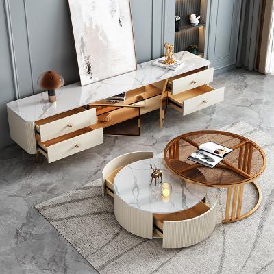 China Modern Minimalist Modern Minimalist Style TV Stand and Coffee Table Set (Other) Rock Adjustable Panel TV Cabinet Solid Wood Retractable Floor Cabinet for sale