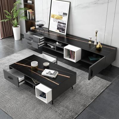 China Modern Expandable Light Luxury Home Living Room Minimalist All-match Rock Slab TV Cabinet and Coffee Table Set Floor Cabinet for sale