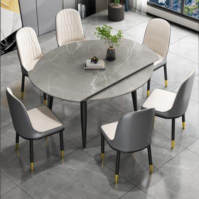 China Modern Multifunctional Extendable Round Marble Extendable Dining Table Set 6 Chairs for sale