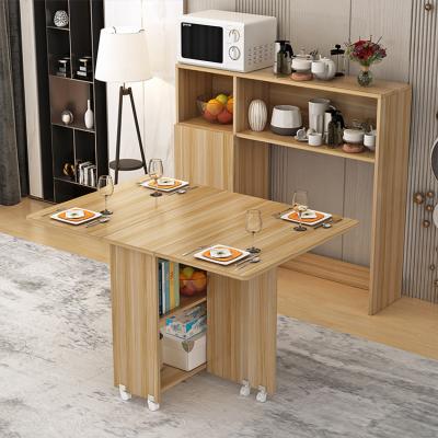 China Unique Design Foldable Modern Home Foldable Dining Table Wooden Dining Table Space Saving With Sideboard for sale