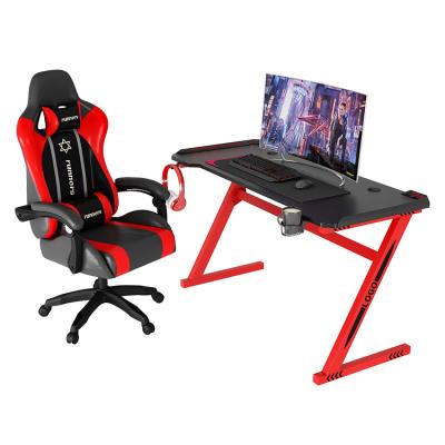 China New Modern Design Easy Installation Black Ergonomic Gaming Table PC Desk With Led Lights for sale