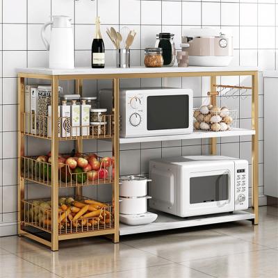 China Minimalist Multifunctional Wooden Oven Kitchen Storage Shelf Microwave Stand Kitchen Storage Rack Cabinet for sale