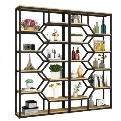 China New Metal Extendable Wooden Shelf Floor Rack Creative Living Room Divider Display Stand for sale