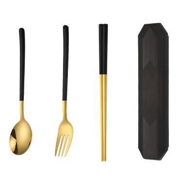 China Travel Sustainable Portable Gold Plated Custom Flatware Korean Style 304 Stainless Steel Reusable Cutlery Set for sale