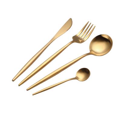 China High Grade Sustainable Matte Gold Thin Stock Stainless Steel Cutlery 18/10 Set Flatware 4pcs Set for sale