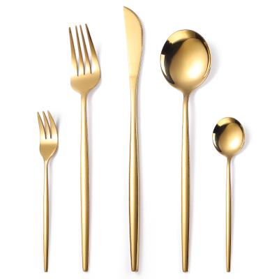 China Viable Luxury Stainless Steel Matte Cutlery Set 5pcs Portugal Gold and Black PVD Flatware Set for Wedding for sale