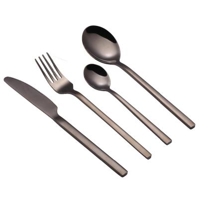 China Hot Selling Viable Stainless Steel Cutlery Set Polish Set Black Mirror Flatware Knife Spoon Fork Set for sale