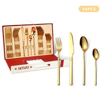 China Polish Knight Christmas Flatware Food Grade 304 Stainless Steel Viable Gold Plated Christmas Gift Mirror Set for sale