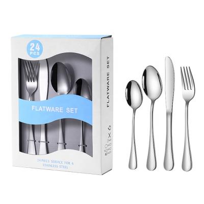 China Viable Wholesale Popular 24pcs Stainless Steel Silver Cutlery Set Knife Spoon Set and Fork Set Silverware for sale