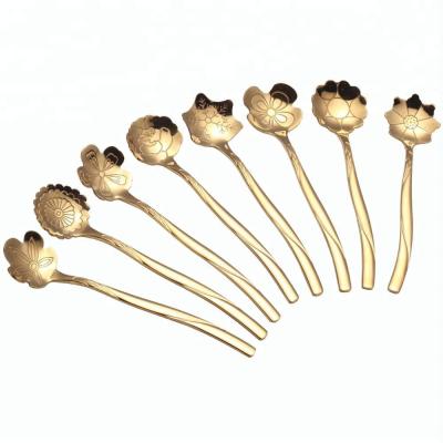 China Sustainable Hot Selling Amazon Stainless Steel Coffee Spoon Gold Teaspoons Flower Pattern Small Spoon Set for sale