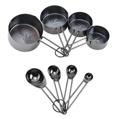 China 18/0 Stainless Steel Sustainable Gauge Cups And Spoons Set In Silver / Rose Gold /Black Gold Color for sale